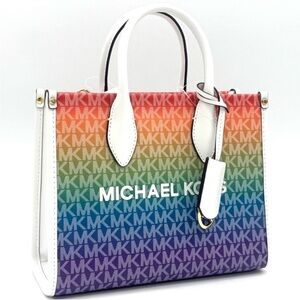 Michael Kors Mirella Small Rainbow Signature Logo Xbody Tote Bag Rainbow